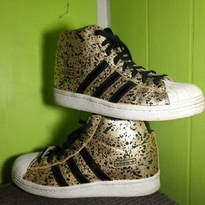 Rare Adidas gold flecked Superstar platform sneakers womens size 9